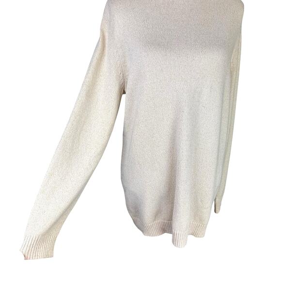 Charter Club Cream & Gold Metallic Knit Zipper Suede Trim Turtleneck Sweater - Picture 8 of 10
